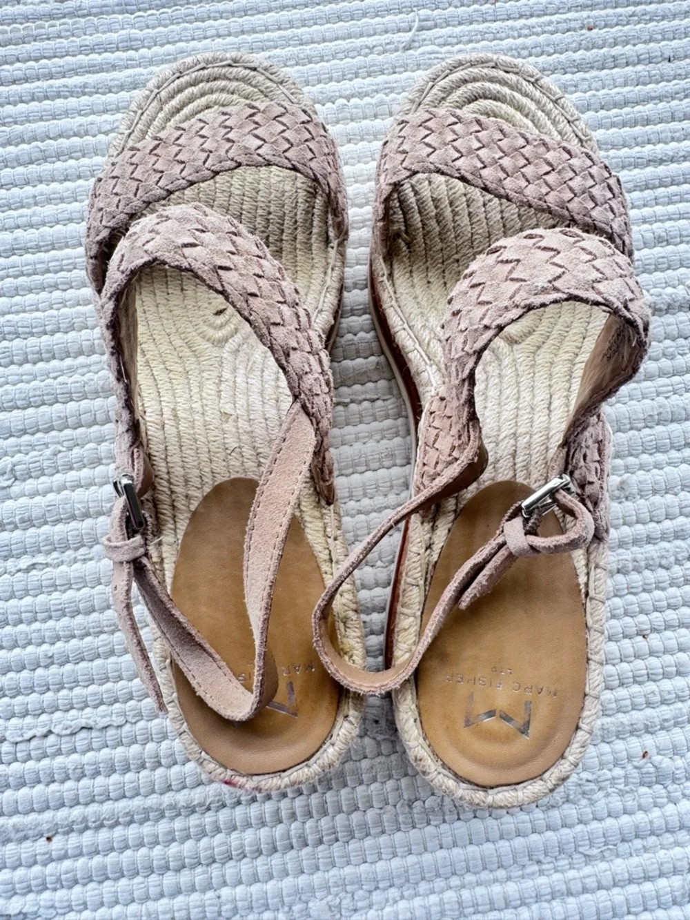 Marc Fisher LTD Woven Leather Platform Sandal Beige Sz 8.5 Espadrille